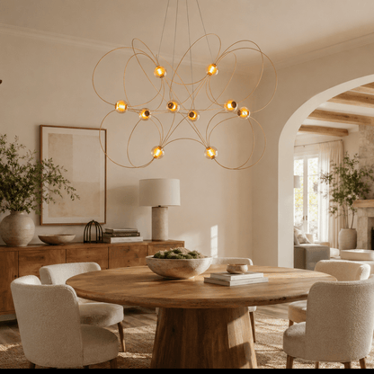 Amber Glass Orb Loop Chandelier - Elegant Design with Adjustable Heigh