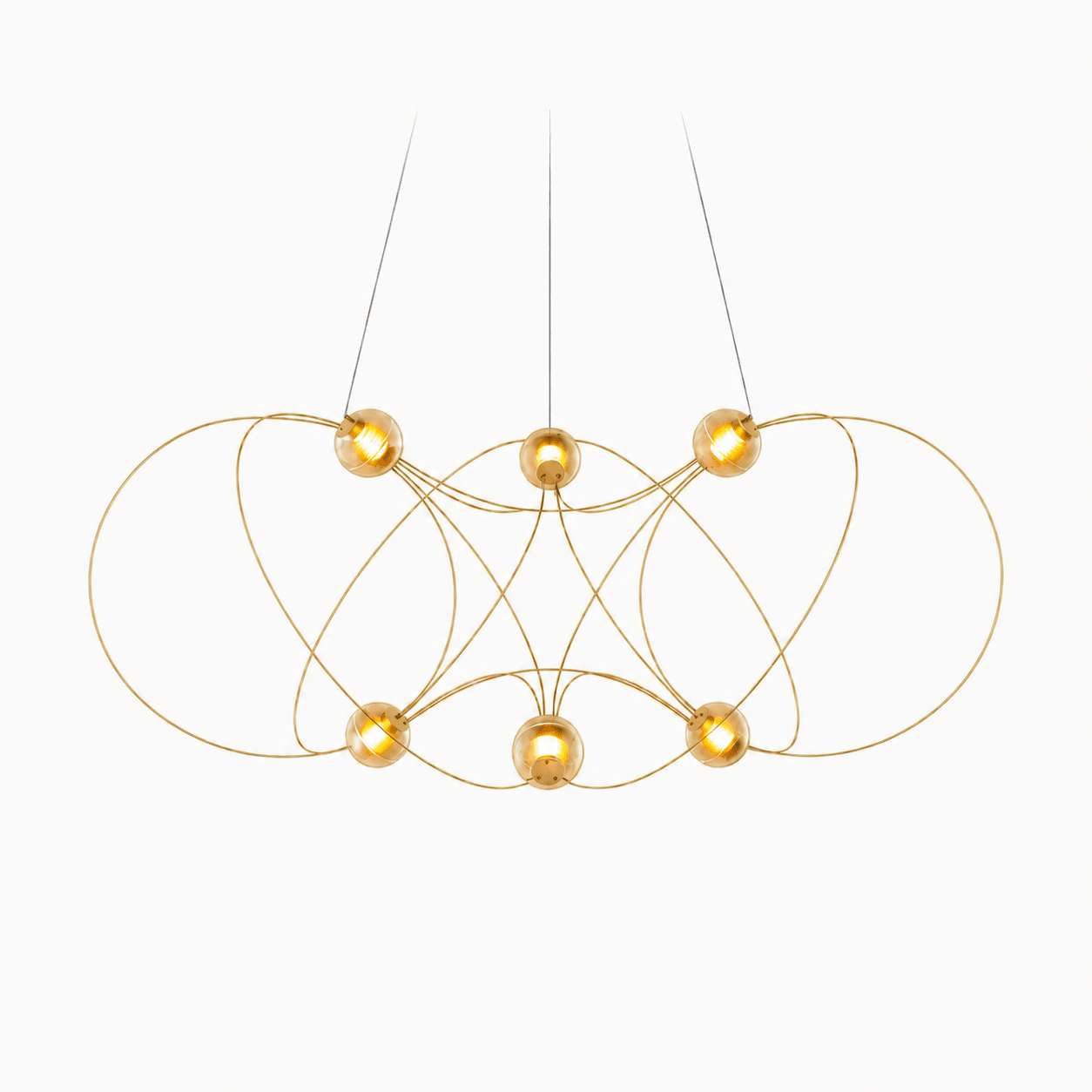 Amber Glass Orb Loop Chandelier - Elegant Design with Adjustable Heigh