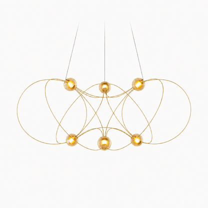 Amber Glass Orb Loop Chandelier - Elegant Design with Adjustable Heigh