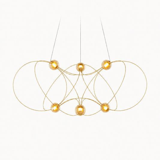 Amber Glass Orb Loop Chandelier - Elegant Design with Adjustable Heigh
