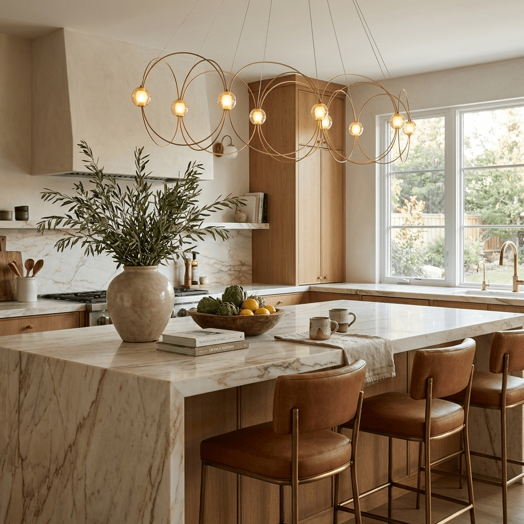 Amber Glass Orb Loop Chandelier - Elegant Design with Adjustable Heigh