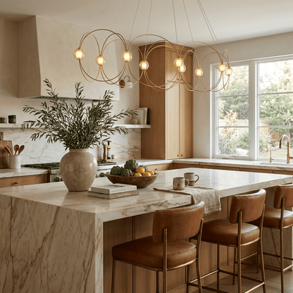 Amber Glass Orb Loop Chandelier - Elegant Design with Adjustable Heigh