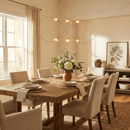 Amber Glass Orb Loop Chandelier - Elegant Design with Adjustable Heigh