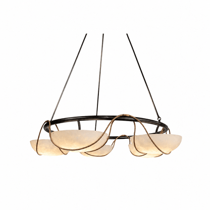Alabaster Bowl Ring Chandelier - Elegant Design, Adjustable Height