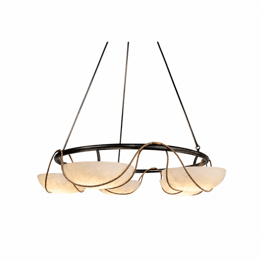 Alabaster Bowl Ring Chandelier - Elegant Design, Adjustable Height