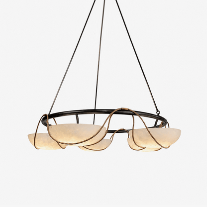 Alabaster Bowl Ring Chandelier - Elegant Design, Adjustable Height
