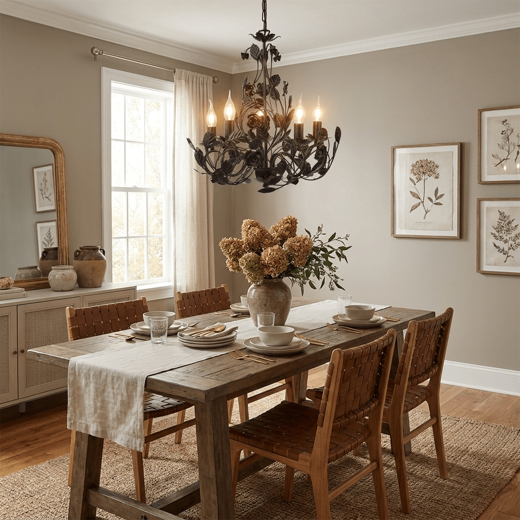 Rosaio Wrought Iron Chandelier - Elegant Design with Adjustable Height