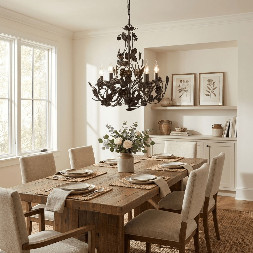 Rosaio Wrought Iron Chandelier - Elegant Design with Adjustable Height