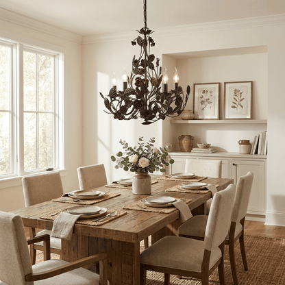 Rosaio Wrought Iron Chandelier - Elegant Design with Adjustable Height