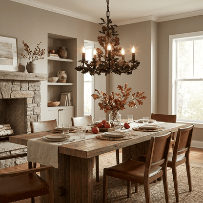 Thicket Oak Leaf Chandelier - Elegant Design with Adjustable Height &