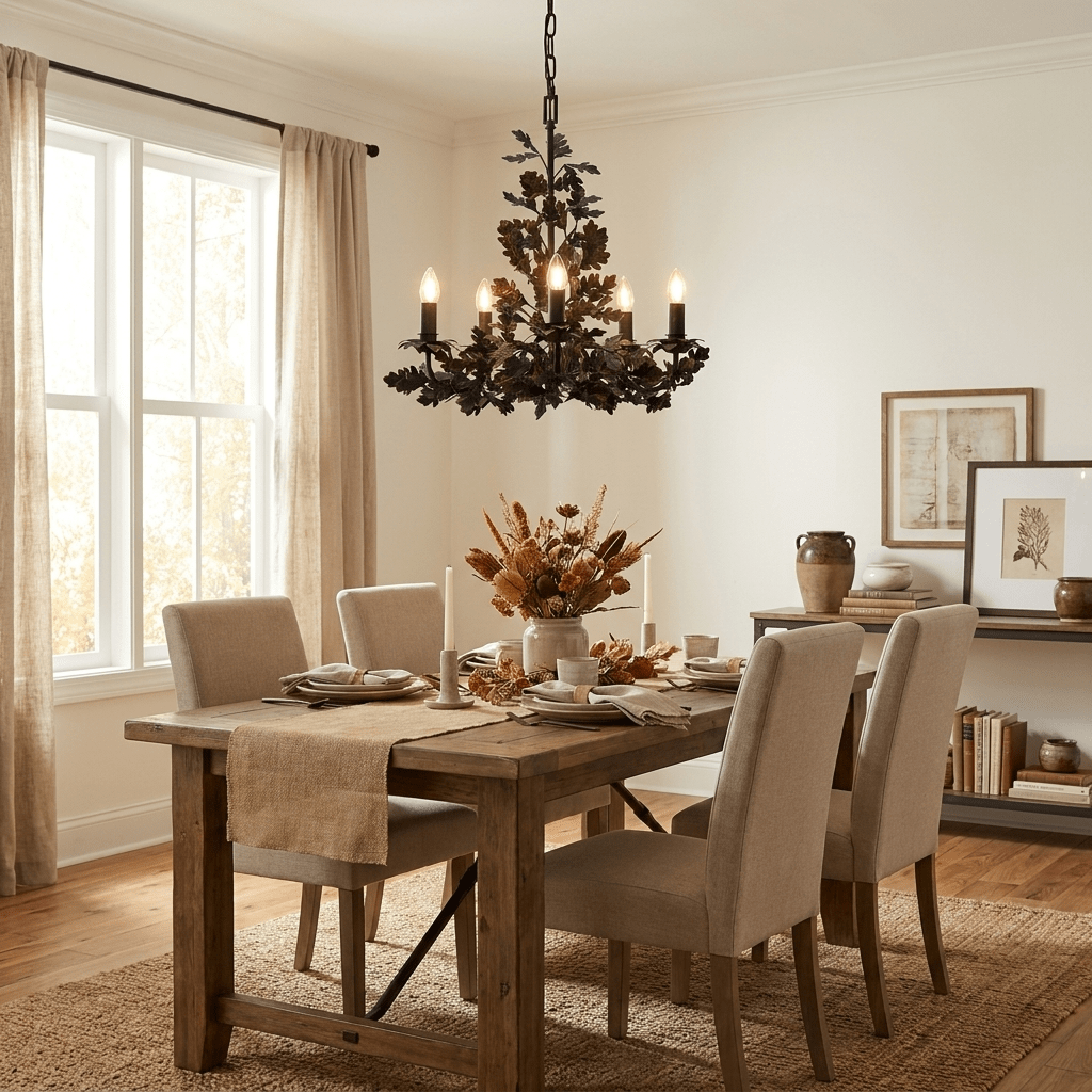 Thicket Oak Leaf Chandelier - Elegant Design with Adjustable Height &