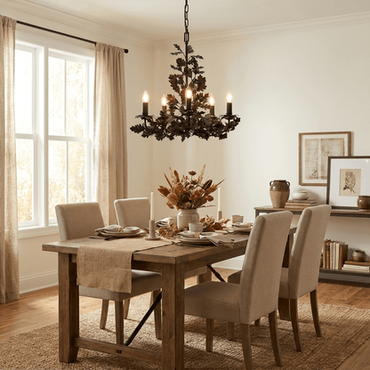 Thicket Oak Leaf Chandelier - Elegant Design with Adjustable Height &