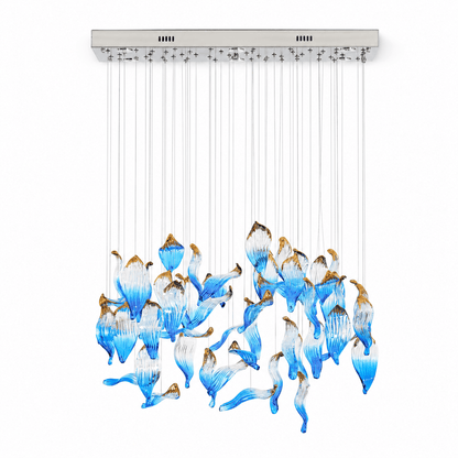 Ocean Drift Custom Blown Glass Chandelier with Adjustable Height & LED
