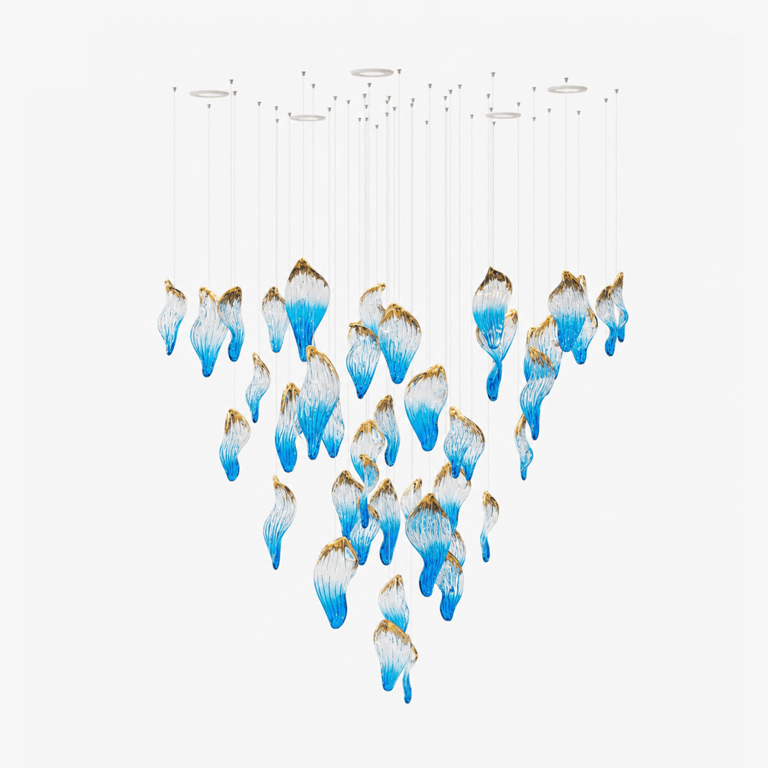Ocean Drift Custom Blown Glass Chandelier with Adjustable Height & LED