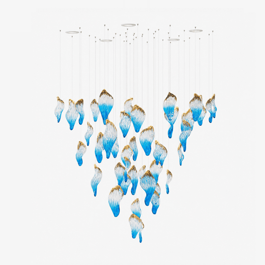Ocean Drift Custom Blown Glass Chandelier with Adjustable Height & LED