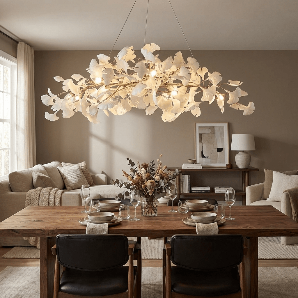 Gingko Plume Chandelier - Elegant Design with Adjustable Brightness