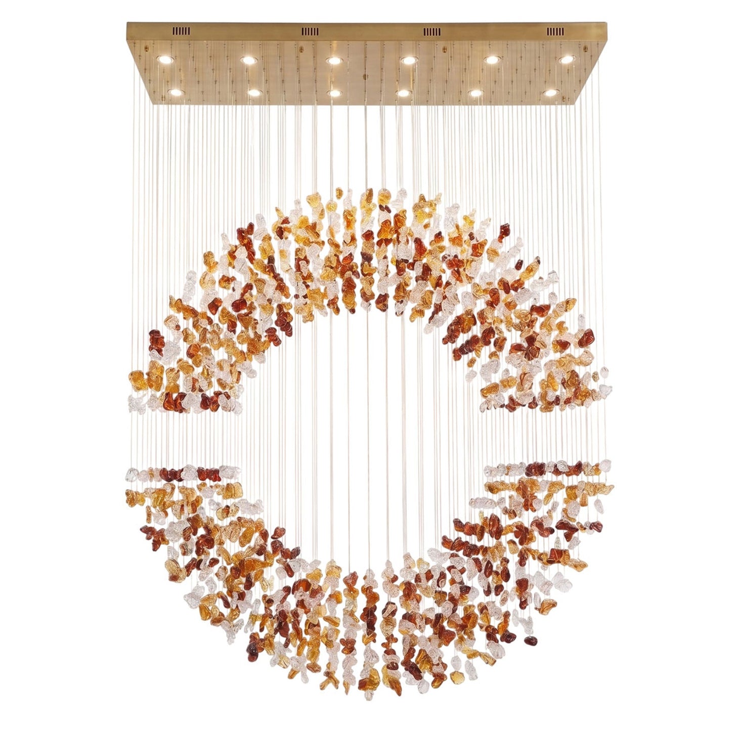 Amber Crystal Halo Chandelier - Elegant Lighting with Adjustable Heigh