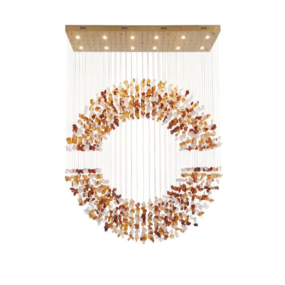Amber Crystal Halo Chandelier - Elegant Lighting with Adjustable Heigh