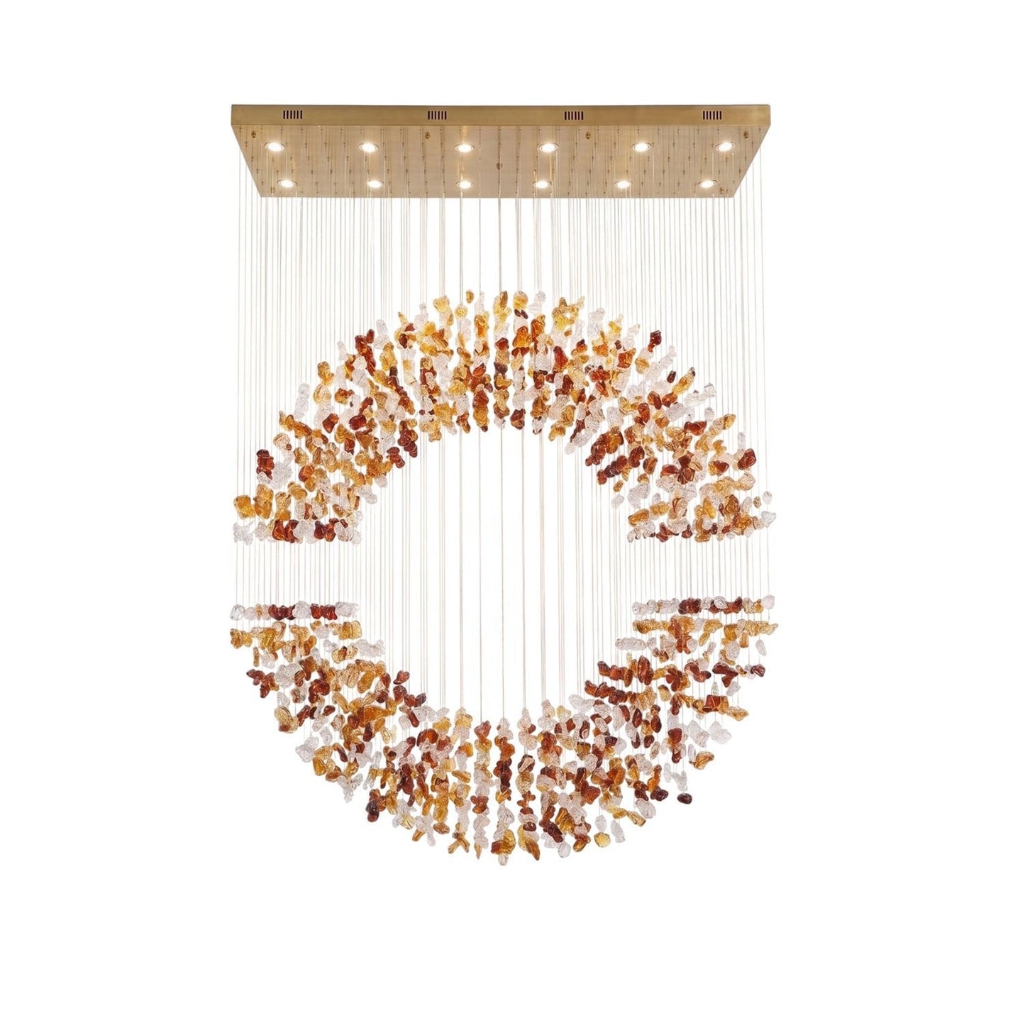 Amber Crystal Halo Chandelier - Elegant Lighting with Adjustable Heigh