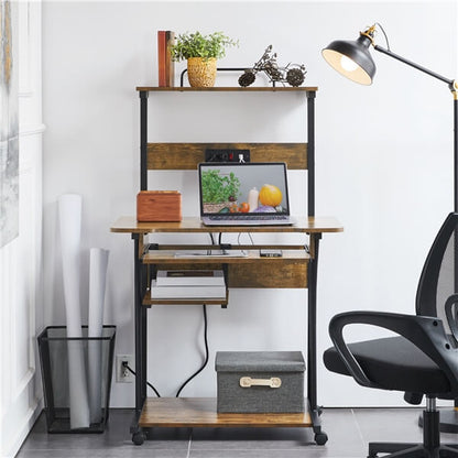 3 Tiers Rolling Computer Desk on Wheels Position 1