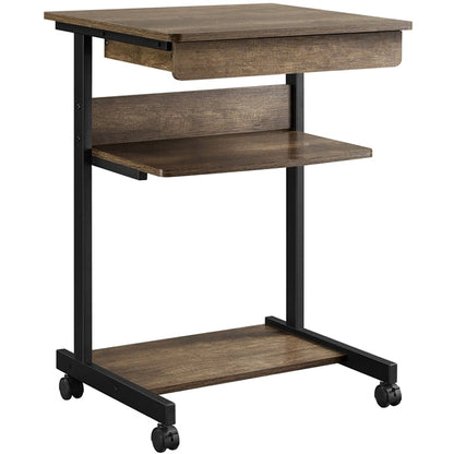Rolling Computer Desk with Drawer & Keyboard Tray Position 3