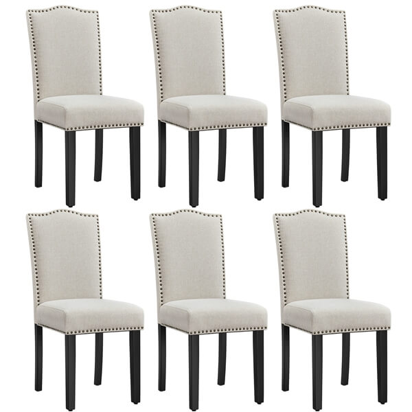 Upholstered Fabric Dining Chairs Set of 6 Beige Position 2