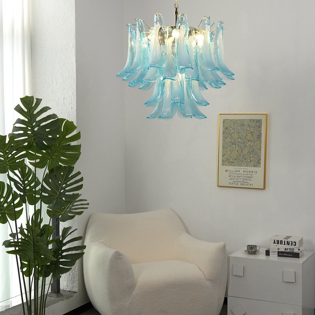 Azure Drift Glass Chandelier - Elegant Design, Adjustable Height, LED