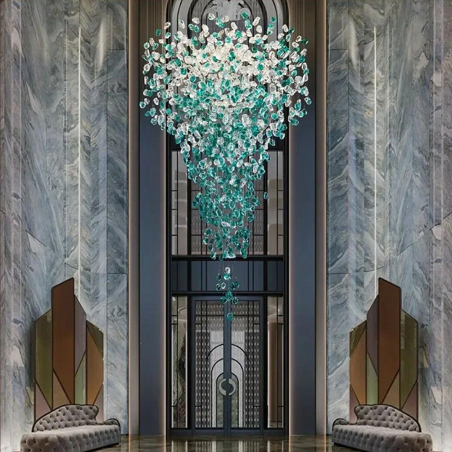 Elegant Crystal Stone Chandelier with Adjustable Height & LED Compatib