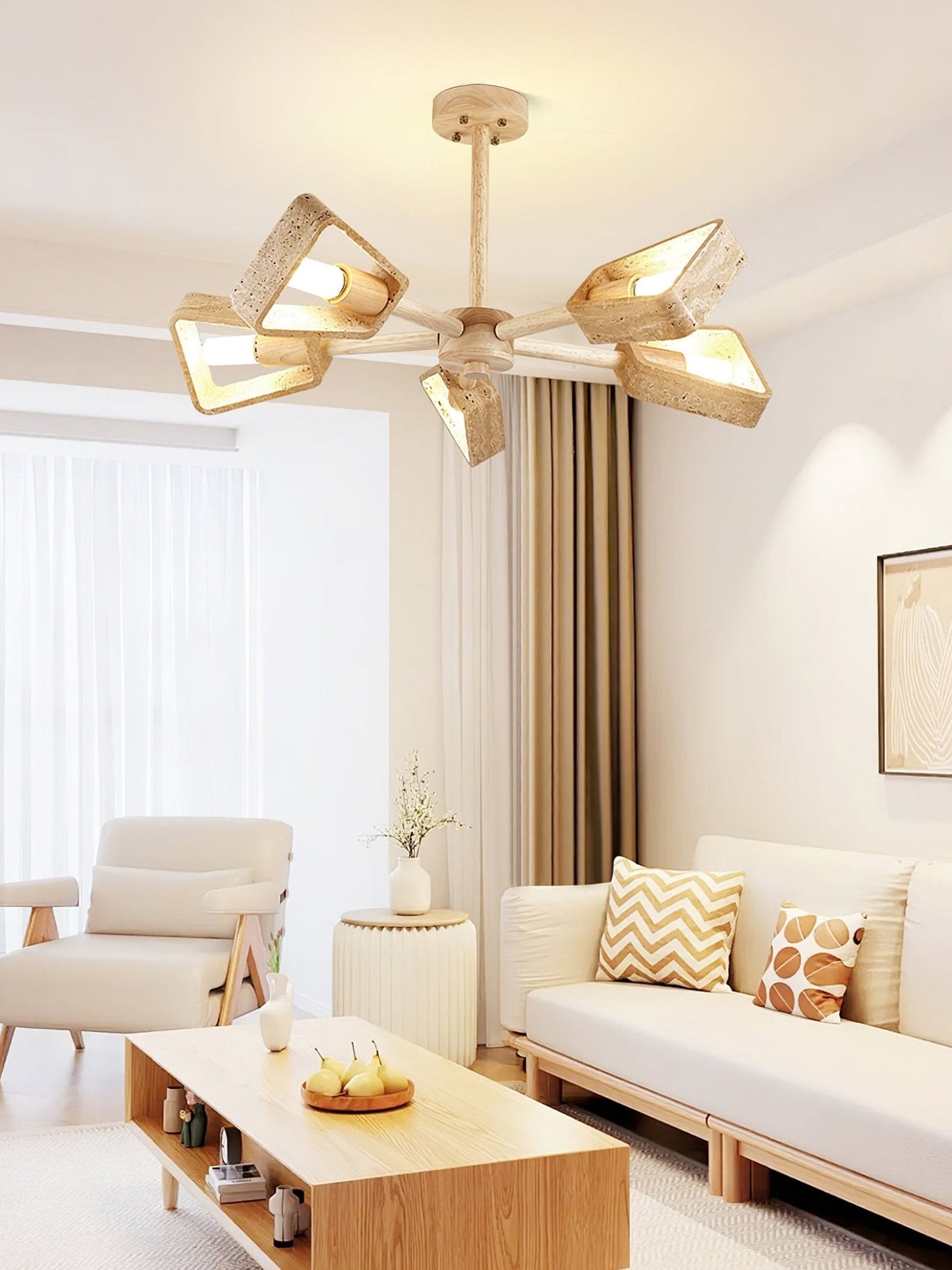 Elementa Travertone Chandelier - Modern Design, Adjustable Height, LED