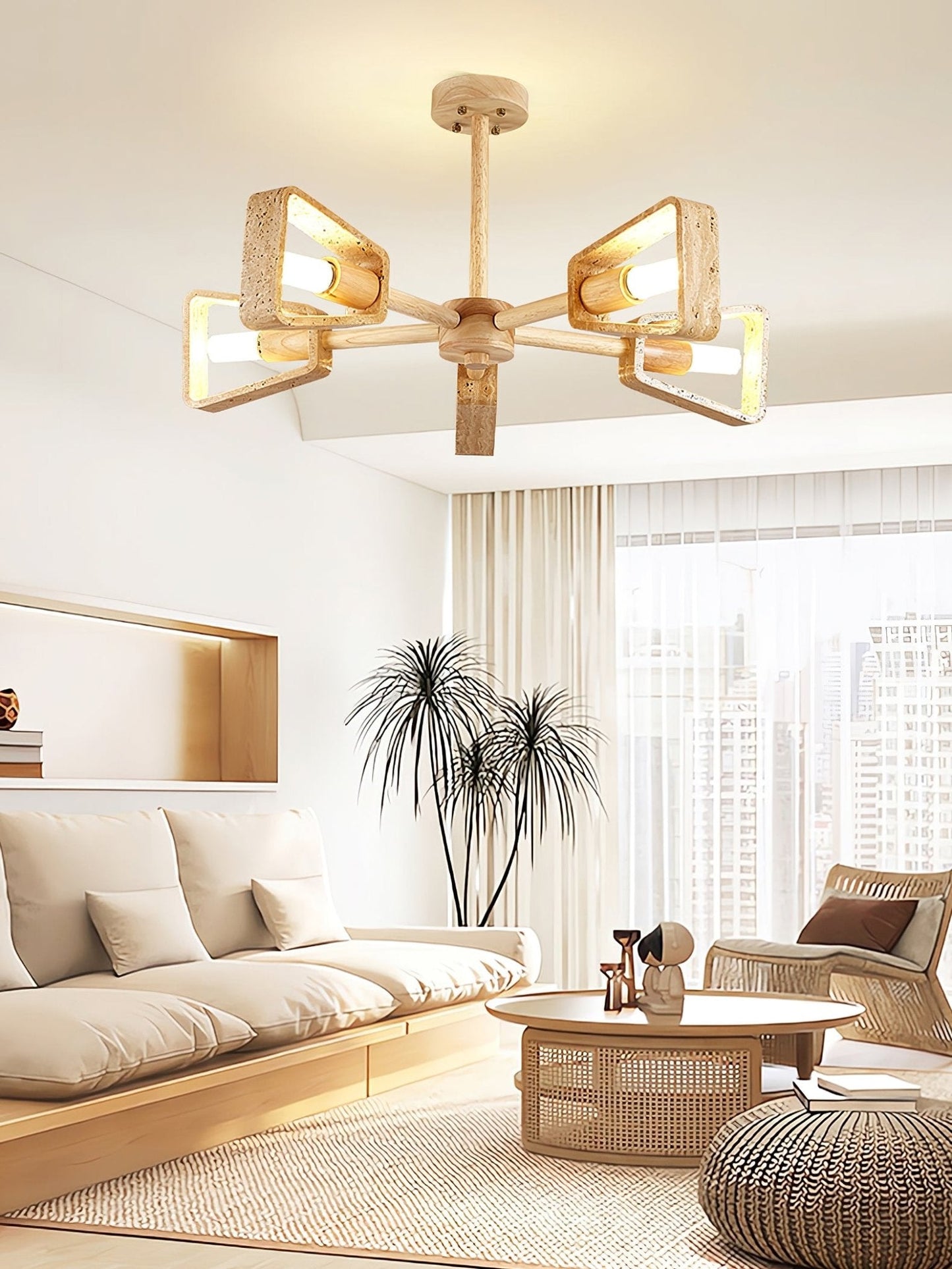 Elementa Travertone Chandelier - Modern Design, Adjustable Height, LED