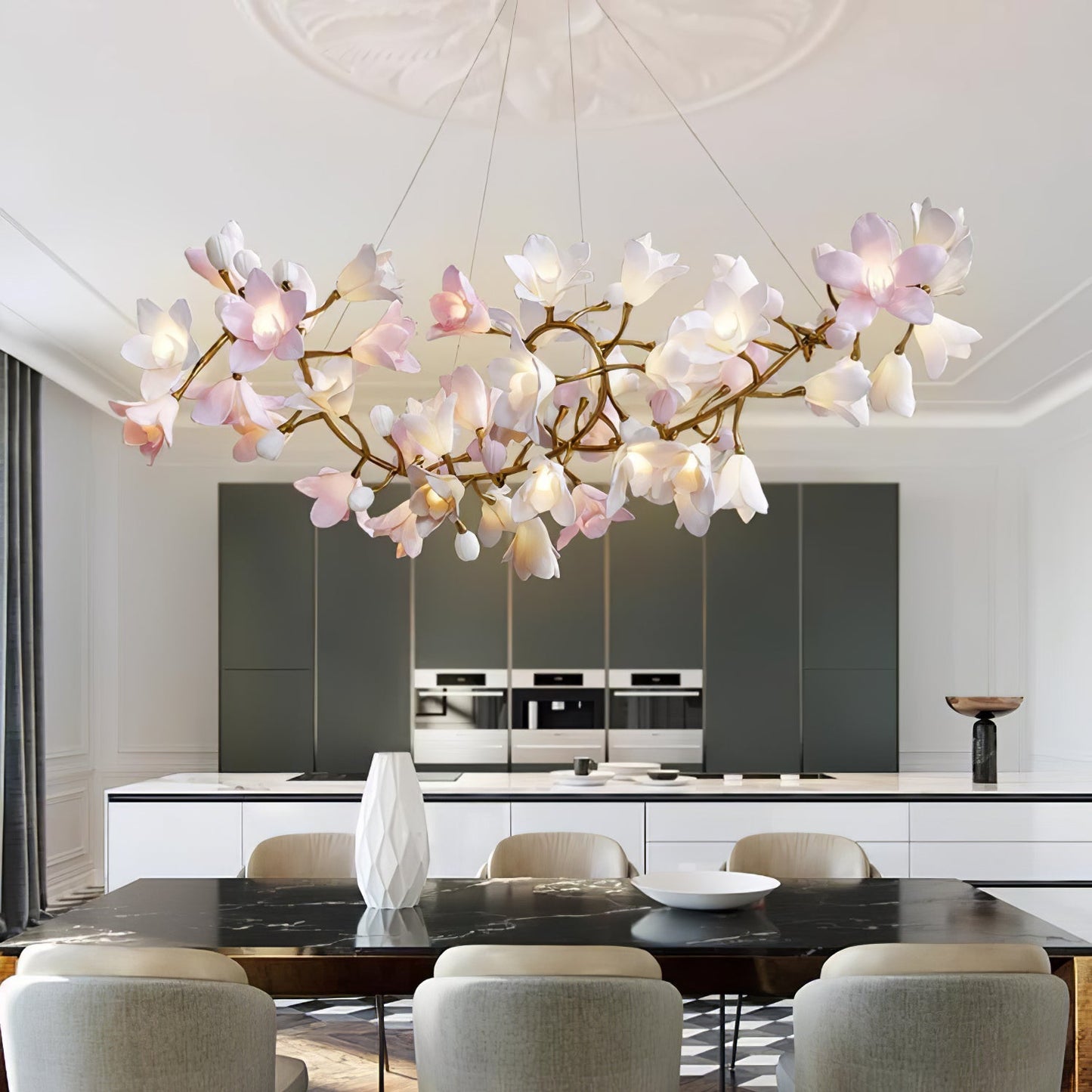 Elegant Circular Blossom Chandelier - Dimmable LED & Adjustable Height