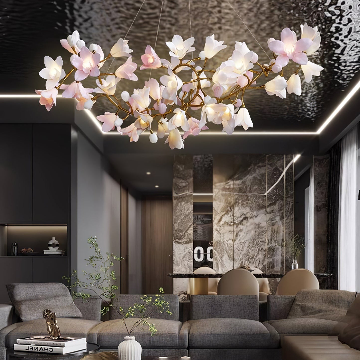 Elegant Circular Blossom Chandelier - Dimmable LED & Adjustable Height