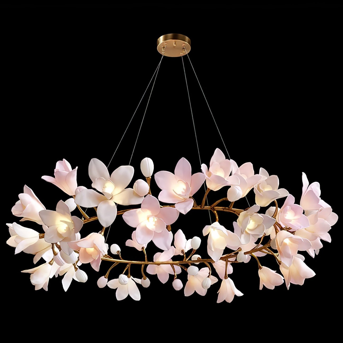Elegant Circular Blossom Chandelier - Dimmable LED & Adjustable Height