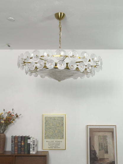 Solaris Disc Glass Chandelier - Modern Design, Adjustable Height, LED