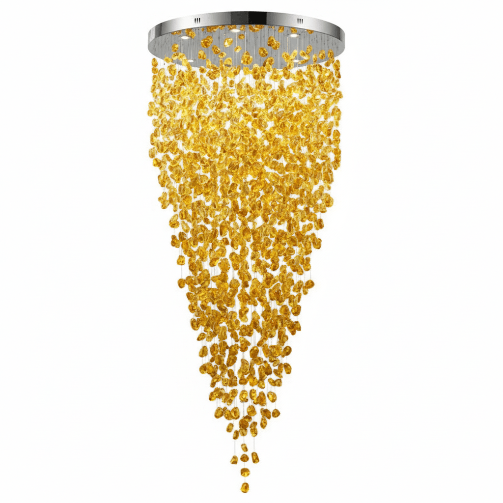 Elegant Crystal Stone Chandelier with Adjustable Height & LED Compatib