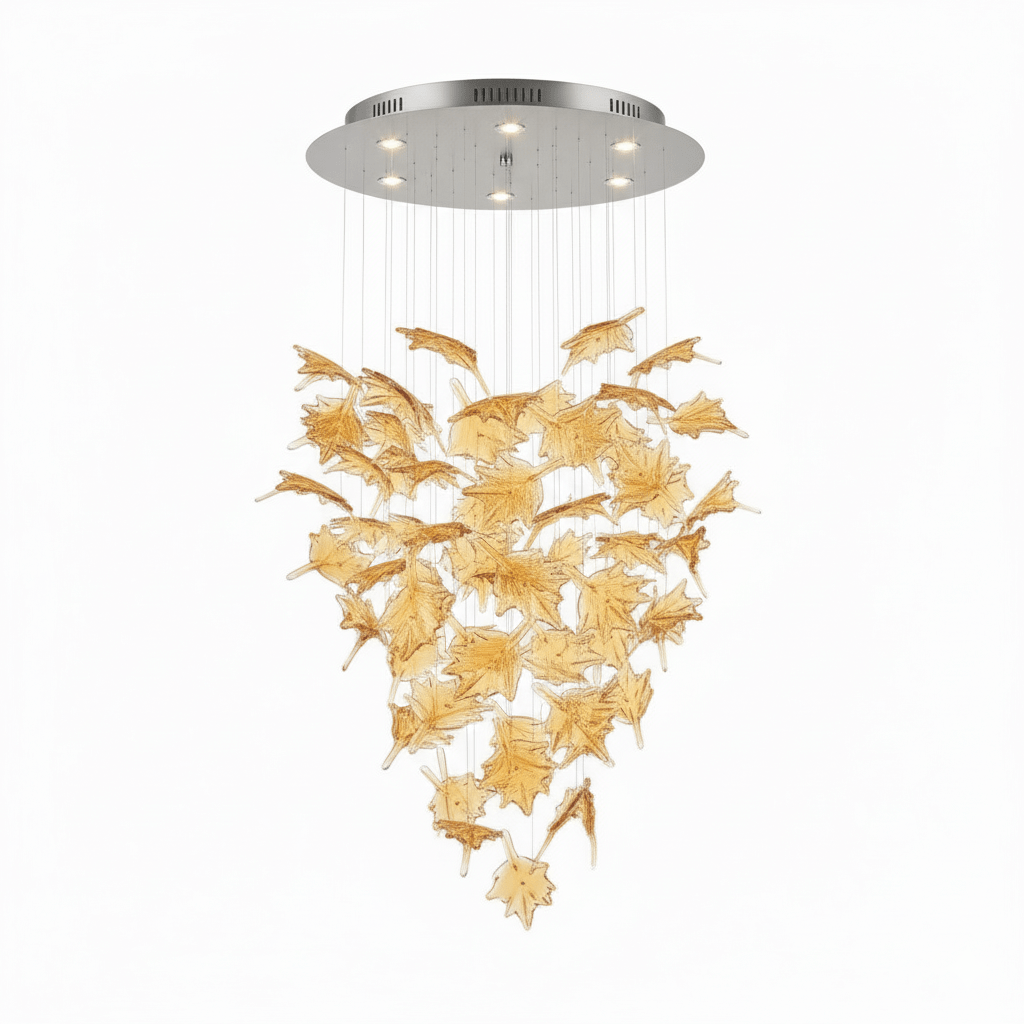 Multicolor Crystal Maple Leaf Chandelier with Adjustable Height & LED