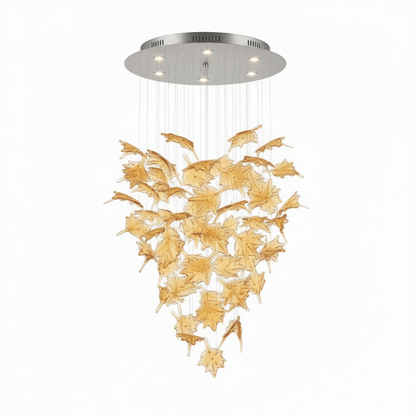 Multicolor Crystal Maple Leaf Chandelier with Adjustable Height & LED