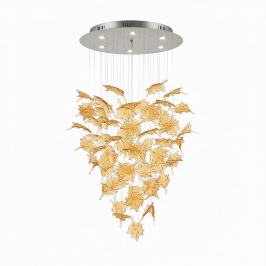 Multicolor Crystal Maple Leaf Chandelier with Adjustable Height & LED