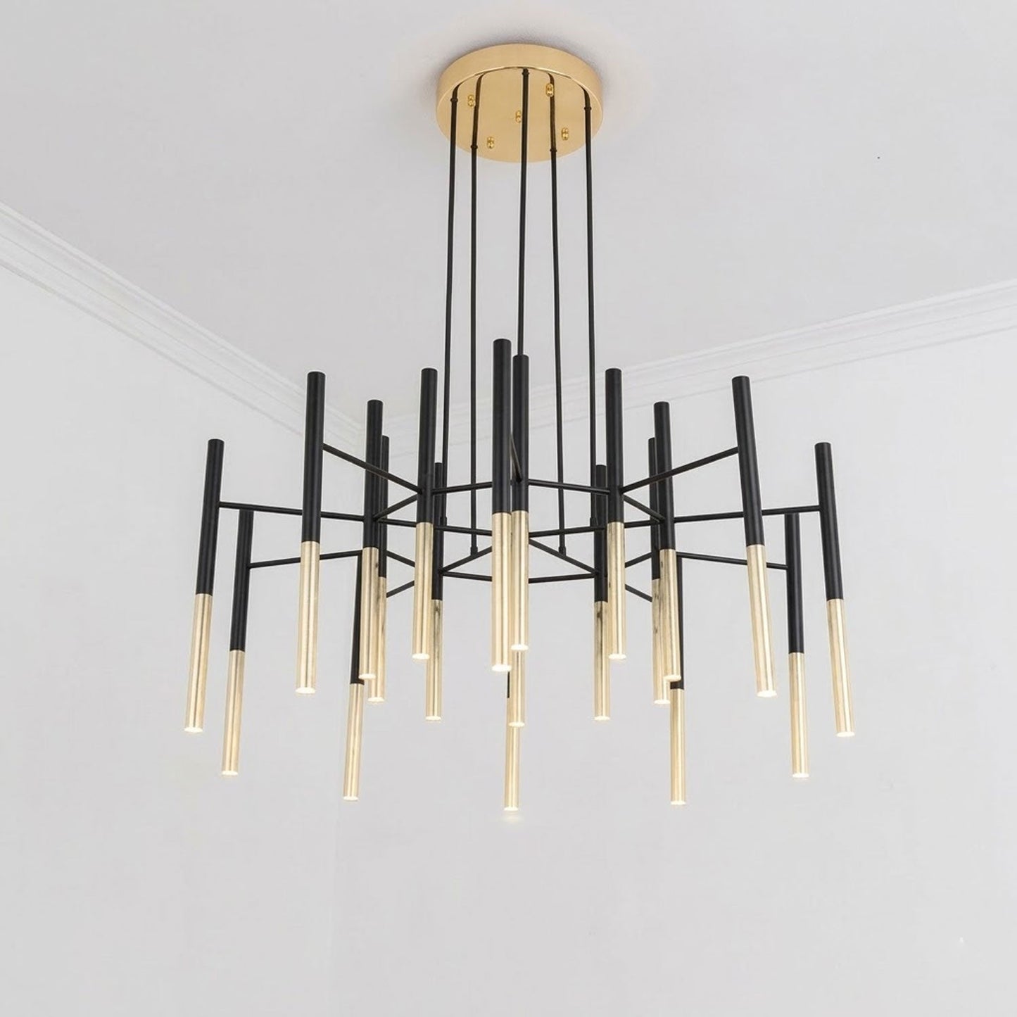 Elegant Metal Tubular Chandelier with Adjustable Height & LED Compatib