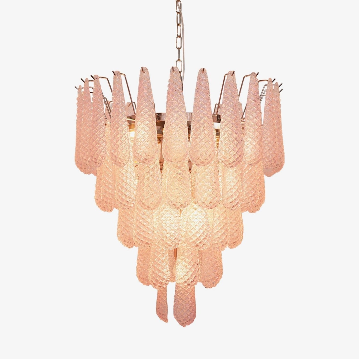 Elegant Pink Glass Dewdrop Chandelier with Adjustable Height & Soft Gl