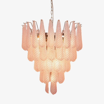 Elegant Pink Glass Dewdrop Chandelier with Adjustable Height & Soft Gl