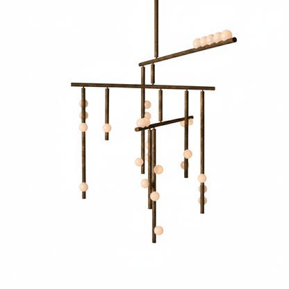 Elegant Brass Glass Drop Chandelier with Adjustable Height & LED Compa