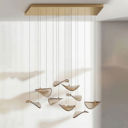 Elegant Wave Floating Leaf Chandelier with Adjustable Brightness & Eco