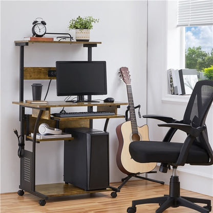 3 Tiers Rolling Computer Desk on Wheels Position 12