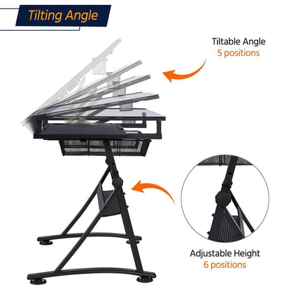 Glass Drafting Table 28’’ to 36’’ Position 5
