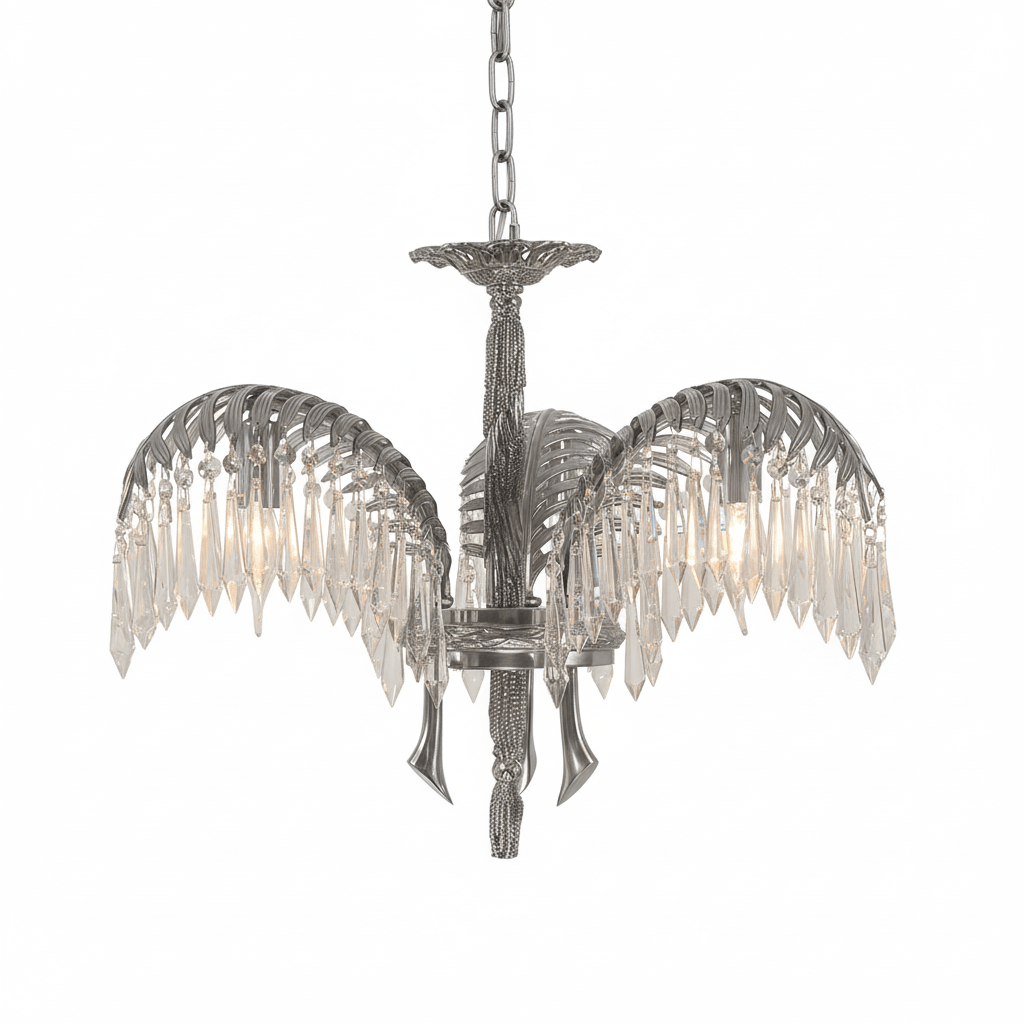 Elegant Brass Palm Leaf Crystal Chandelier with Adjustable Height & Di