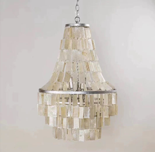 Elegant Boho Shell Tiered Chandelier - Coastal Decor, Adjustable Heigh