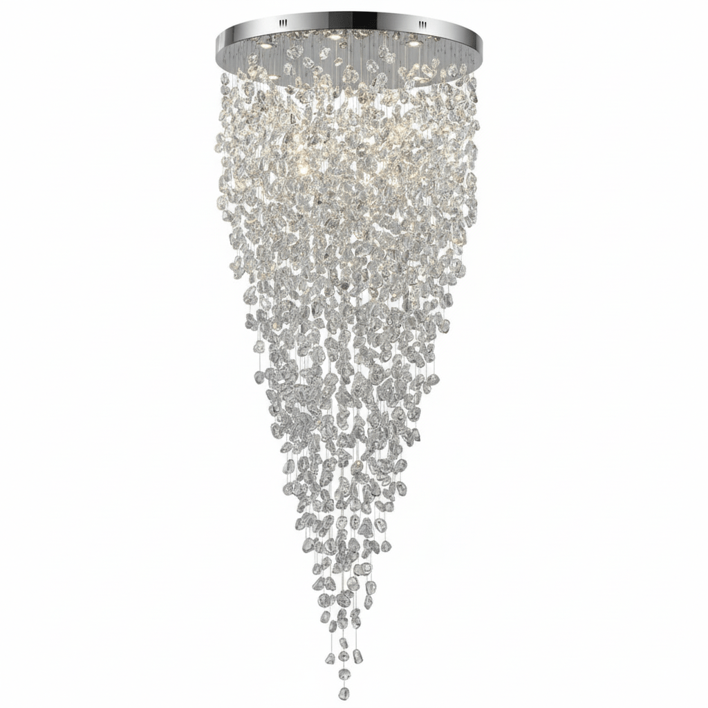 Elegant Crystal Stone Chandelier with Adjustable Height & LED Compatib