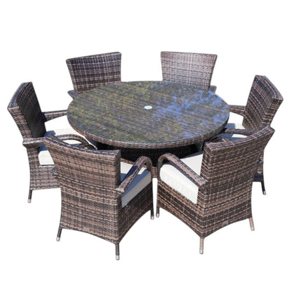 Seven-Piece Round Glass Dining Set with Clear and Gray Finish, Modern Design