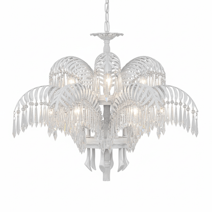 Elegant Brass Palm Leaf Crystal Chandelier with Adjustable Height & Di